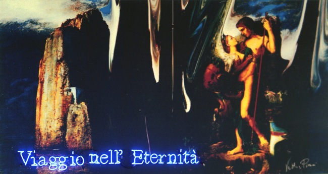 Vettor Pisani, Viaggio nell’eternità, 1996 - 2004, tecnica mista su tela e neon, Collezione Fondazione Morra, Napoli, courtesy Fondazione Morra, Napoli