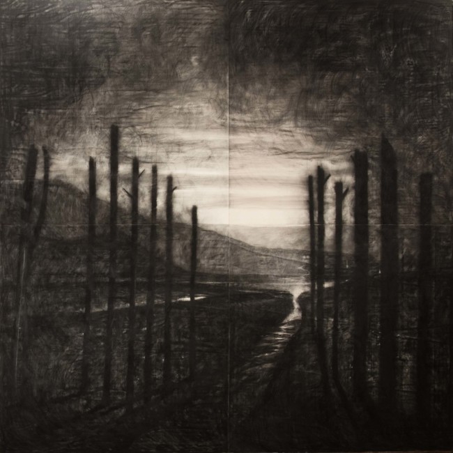 Omar Galliani, Paesaggio dei miei veleni (D’après Fontanesi), 2013, matita e acrilico su tavola di pioppo, 400x400 cm