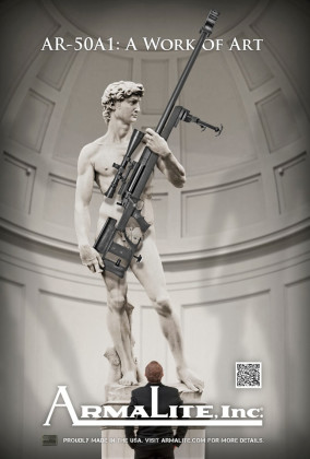 La campagna pubblicitaria di ArmaLite Inc. ritrae il David di Michelangelo con un fucile