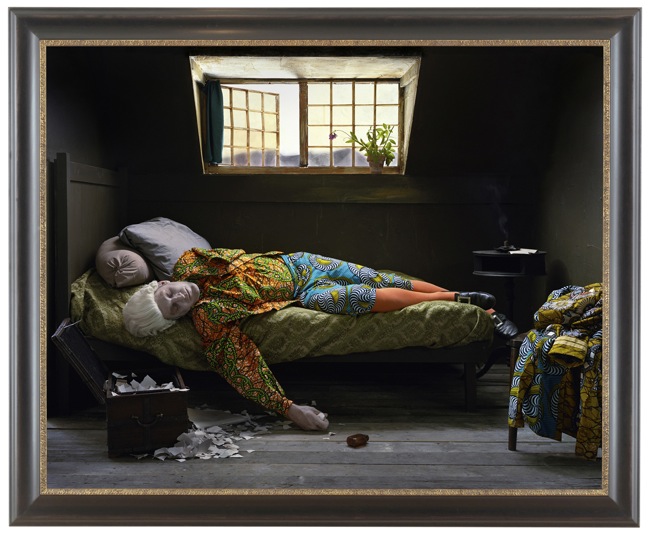 Yinka Shonibare MBE  Fake Death Picture (The Death of Chatterton-Henry Wallis), 2011  Digital chromogenic print  148.91 x 180.98 cm  Edition of 5  Courtesy of the artist and James Cohan Gallery, New York and Shanghai 