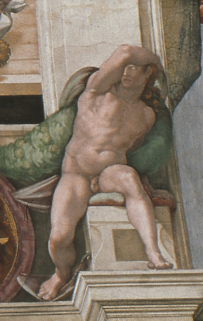 Michelangelo Buonarroti Ignudo, particolare della volta della Cappella Sistina, 1508-1512 Affresco © Musei Vaticani