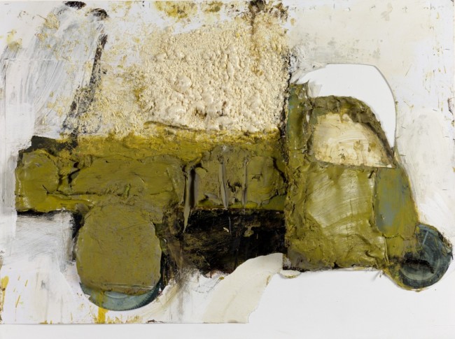 Giacomo Cossio, Verde, 2014, tecnica mista e collage su tavola, 77x103x7 cm