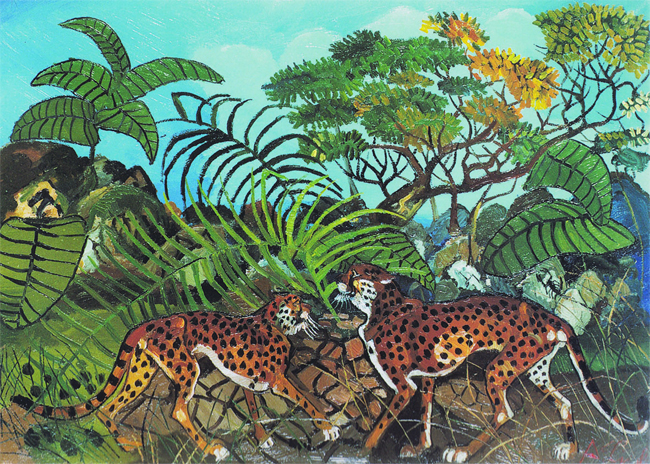 Antonio Ligabue, Leopardi nella foresta, 1962, olio su tela, cm 70x100