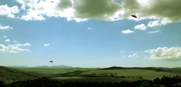 Rä di Martino Paesaggio con dischi volanti (Castelgiocondo), 2012 80x144 cm - Stampa ai pigmenti su carta cotone