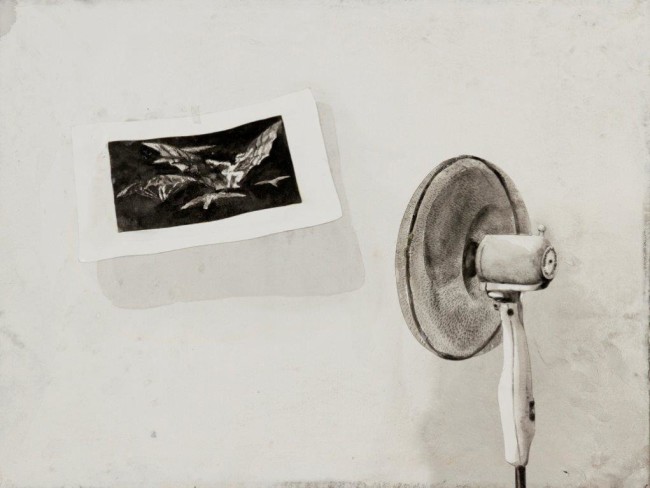 Andrea Mastrovito, Dreamer, 2014, acrilico e collage su tela foderata con carta, 30x40 cm Foto Maria Zanchi Courtesy Boxart, Verona