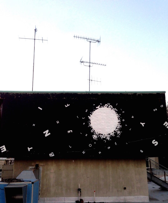 Opiemme, Vortex Irradiation, intervento murale presso Autostazione, Bologna, 2014