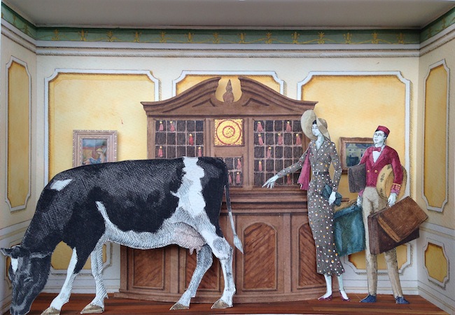 Monolocale 16 (…quella mucca), anno 2015, tecnica mista, cm 21x30