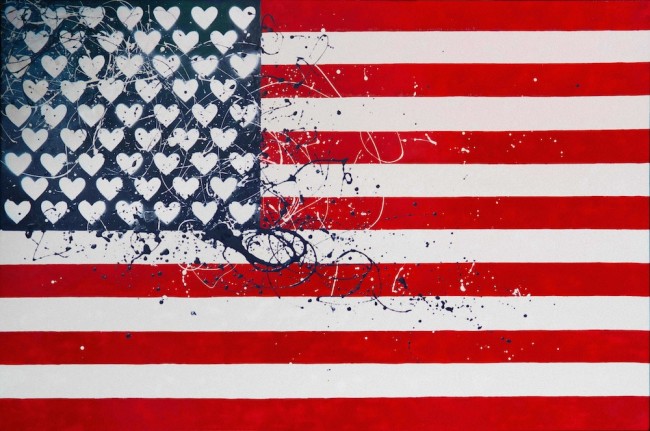Angelo Cruciani, United States of Love, 2015, vernici su tela, 100x150 cm