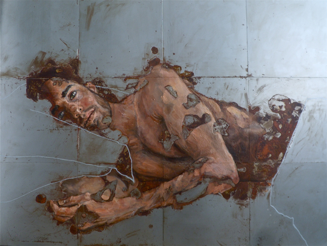Sabatino Cersosimo_Don't listen when I scream (VI) (2014) - oil and oxidation on steel  (12 plates) 75x100 cm