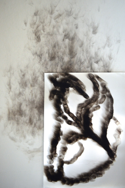 Laura Santamaria, Cosmo celebrates its experience through the Flame and me (Blacksmoke series 20082015), 2015, blacksmoke on paper (nerofumo su carta), 70 x 50 cm, courtesy dell'artista