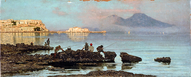 Federico Cortese, Da Mergellina, 1883, olio su tela, cm 68x28