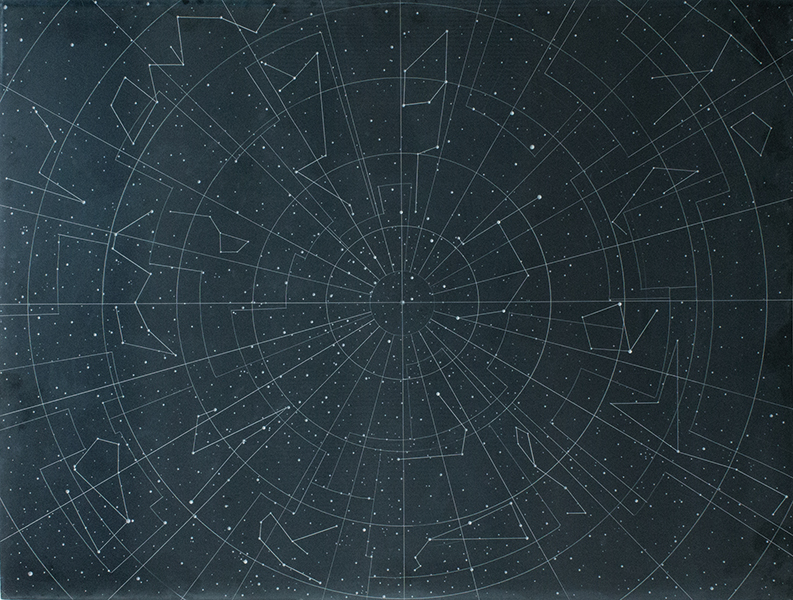 Dario Goldaniga, Mappa Stellare, 2016, incisioni su lavagna, 90x120 cm, esemplare unico