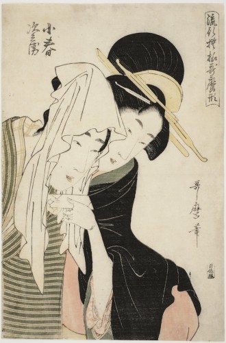 Kitagawa Utamaro, Koharu and Jihei, dalla serie “Modelli alla moda nello stile di Utamaro”, 1798-1799, silografia policroma, 35.5x23.8 cm, Honolulu Museum of Art, Honolulu (USA)