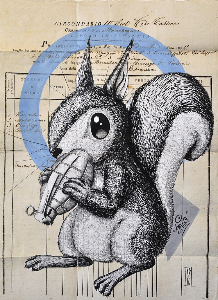 Alessio "Sfiggy" Bolognesi, Bombing squirrel, 2016, 42x30 cm