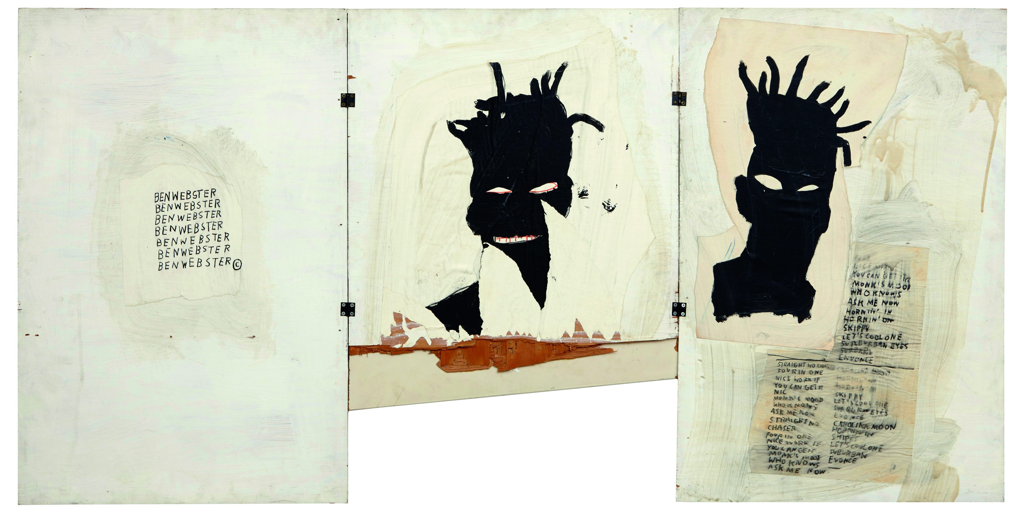 Jean-Michel Basquiat, Autoritratto, 1981, Acrilico, olio, pastello a olio e collage su tre tavole, cm 101,6 x 177,8, Mugrabi Collection © The Estate of Jean-Michel Basquiat by SIAE 2016
