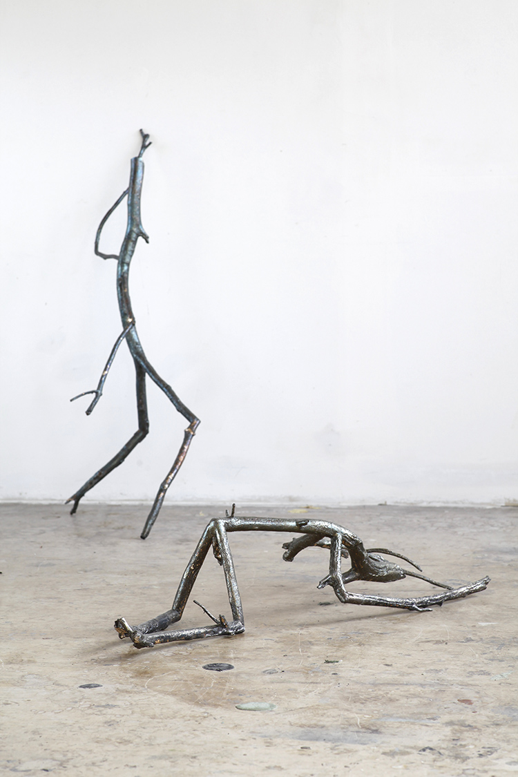 Krištof Kintera, Praying wood I / Praying wood IV, 2015/2016, mixed media, 100 x 38 x 40 cm / 30 x 68 x 40 cm. Courtesy and © Krištof Kintera. Ph. C. Archive of the artist