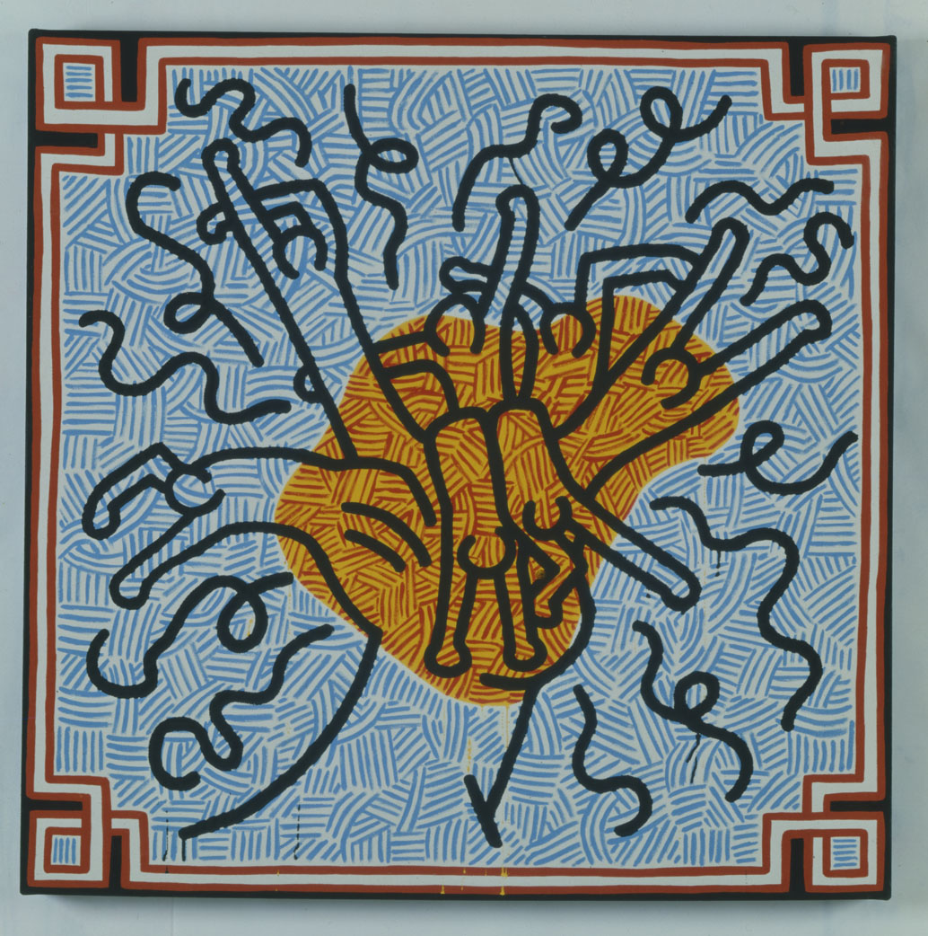 Keith Haring, Hommage to Magritte, 1988, olio su tela, cm 100 x 100, Collezione Tob © Keith Haring Foundation