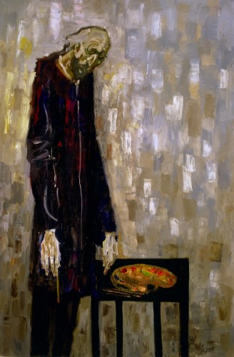 Trento Longaretti, Un vecchio pittore, 2003, olio su tela, 180x120 cm