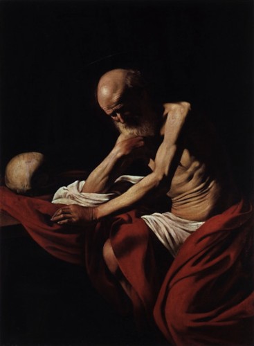 Michelangelo Merisi da Caravaggio, San Girolamo penitente, 1605-1606, olio su tela, 145.5x101.5 cm, Museu de Montserrat, Barcellona, Museu de Montserrat, Barcellona. Foto di Daniel Rovira