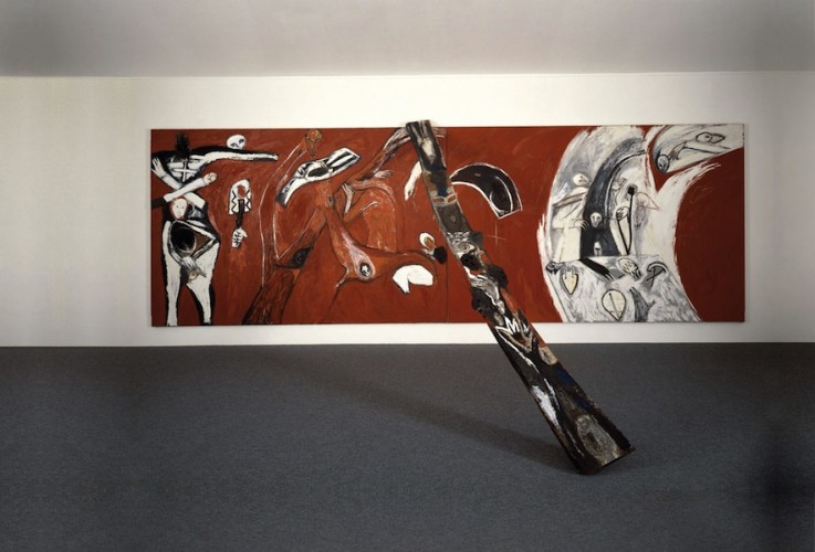 Mimmo Paladino, Ara, 1982, tecnica mista e olio su tela e legno, dimensioni ambiente (la tela 200 x 600 cm), Collezione privata, Svizzera Foto per gentile concessione Galerie Buchmann, Agra-Lugano