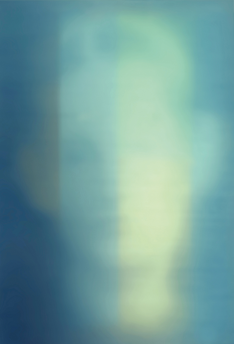 Juan Eugenio Ochoa, Blu e seta (serie), 2017, olio su seta su plexiglass, cm 100x70