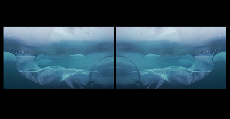 Aqua Aura, Millennial Tears, 2017, video-installazione Full HD a 2 canali, colore, audio, durata 40', dimensione complessiva, 160x540 cm (frame da video-proiezione). Courtesy: l'artista