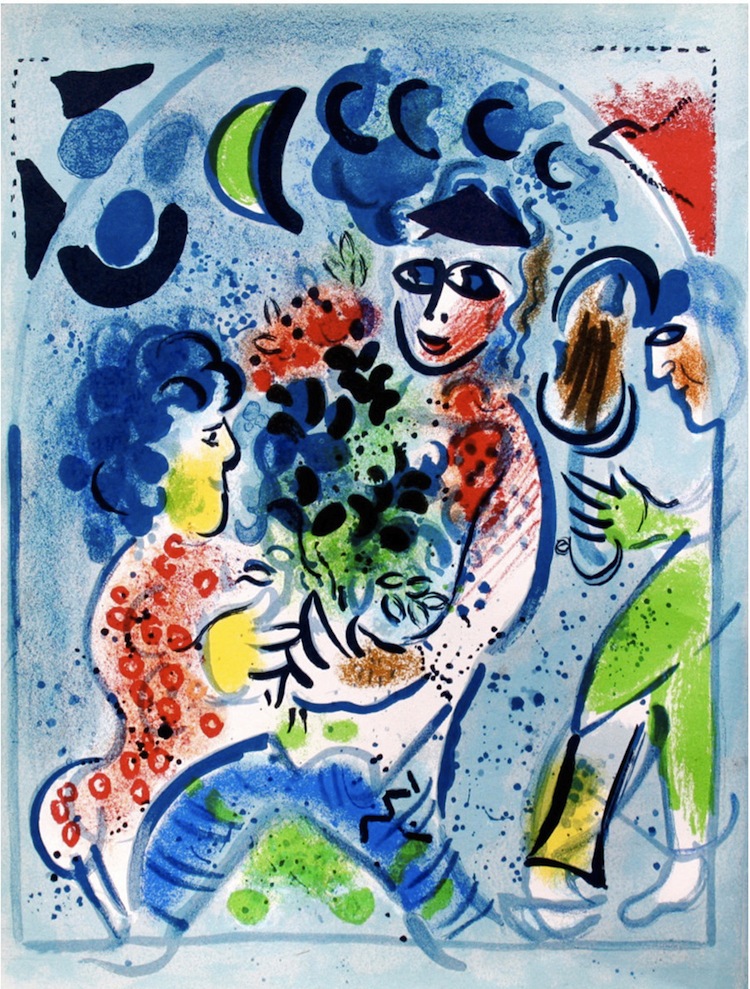 Marc Chagall, Bouquet blue, 1969, litografia, 32x24 cm Courtesy Deodato Arte, Milano