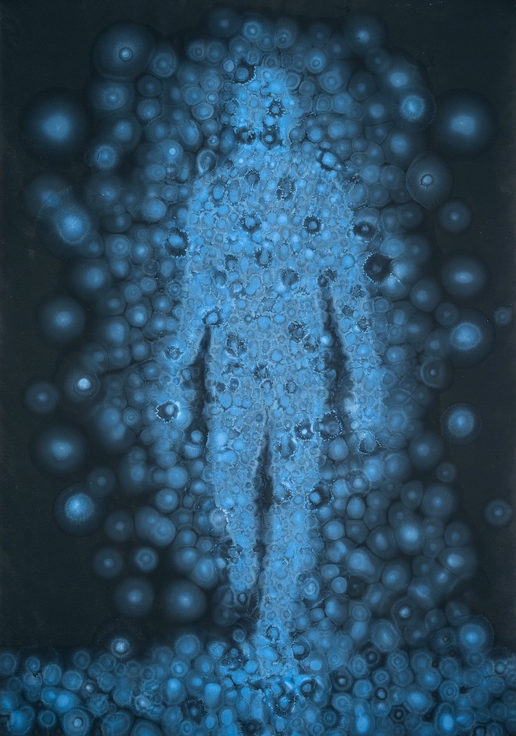Matteo Montani, Unfolding, 2017, olio su carta abrasiva su tela, 200x140 cm