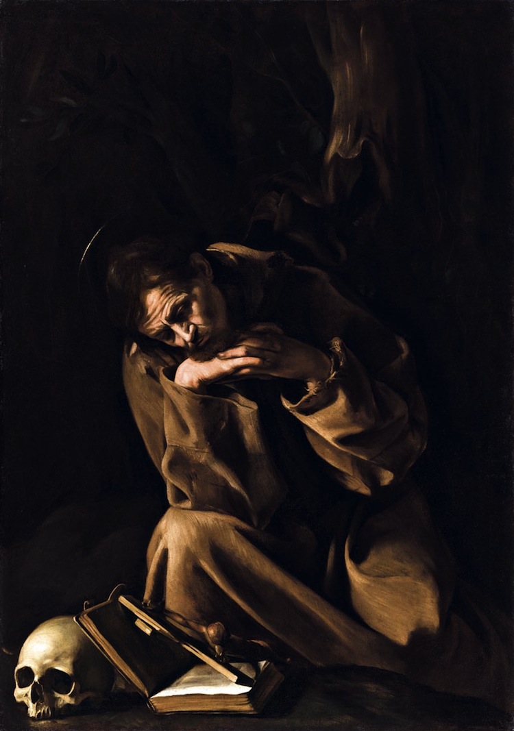 Michelangelo Merisi da Caravaggio, San Francesco in meditazione, post 1604, olio su tela, 128x90 cm, Museo Civico, Cremona © Sistema Museale della Città di Cremona - Museo Civico "Ala Ponzone" Foto Pietro Diotti, Nova Foto, Cremona