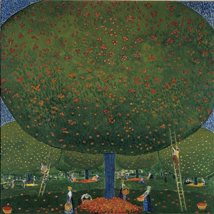 Cuno Amiet, La raccolta delle mele, 1907, olio su tela, 100 x 100.5 cm, Kunstmuseum Solothurn, Schenkung Frau Monique Barbier-Müller in Erinnerung an ihren Vater Josef Müller, 1977 © M.+D. Thalmann, Herzogenbuchsee Photo Kunstmuseum Solothurn