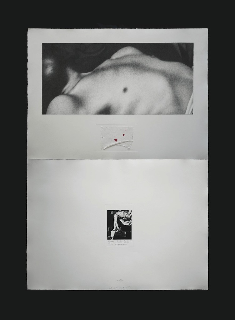 Omar Galliani, Pathos, 1997, matita su carta, collage 156x107 cm