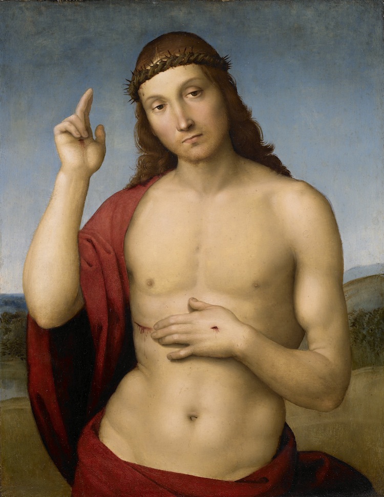 Raffaello Sanzio, Cristo Redentore benedicente, 1505 – 1506 circa, olio su tavola, cm 31.5x25.5, Brescia, Pinacoteca Tosio Martinengo © Fondazione Brescia Musei